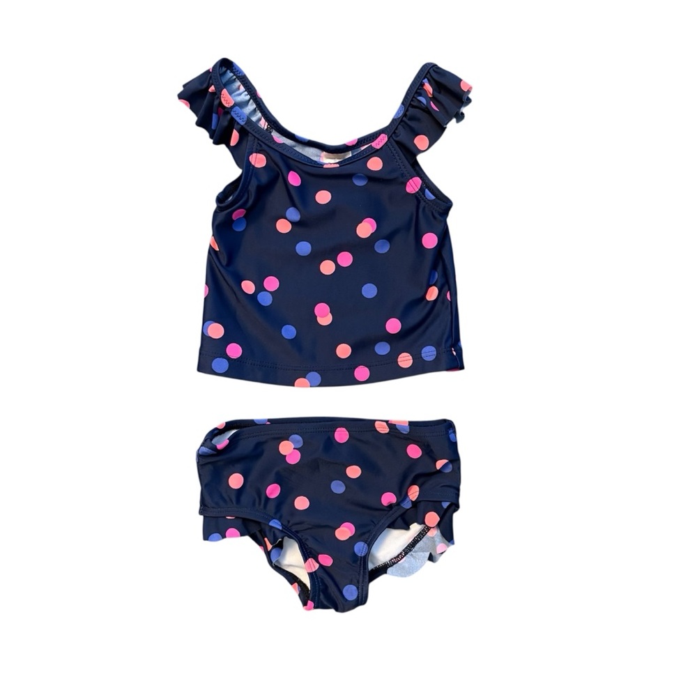 ⭐️Oshkosh B'gosh navy polka dot ruffled two piece swimsuit 6-9 months